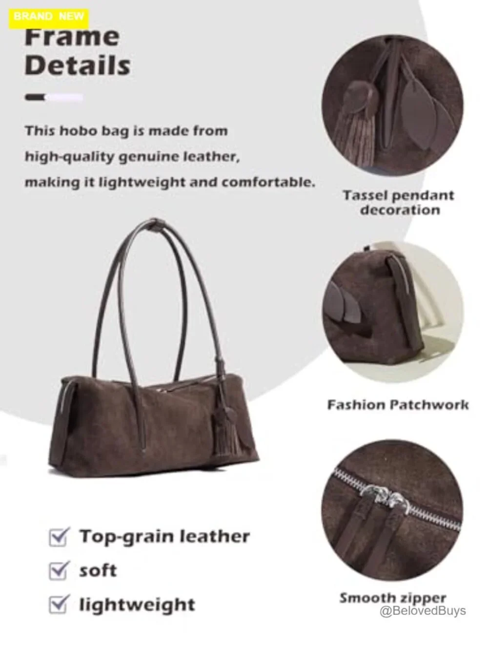 Genuine Suede Leather Shoulder Bag, Soft Hobo Bag, Lightweight Versatile Tote